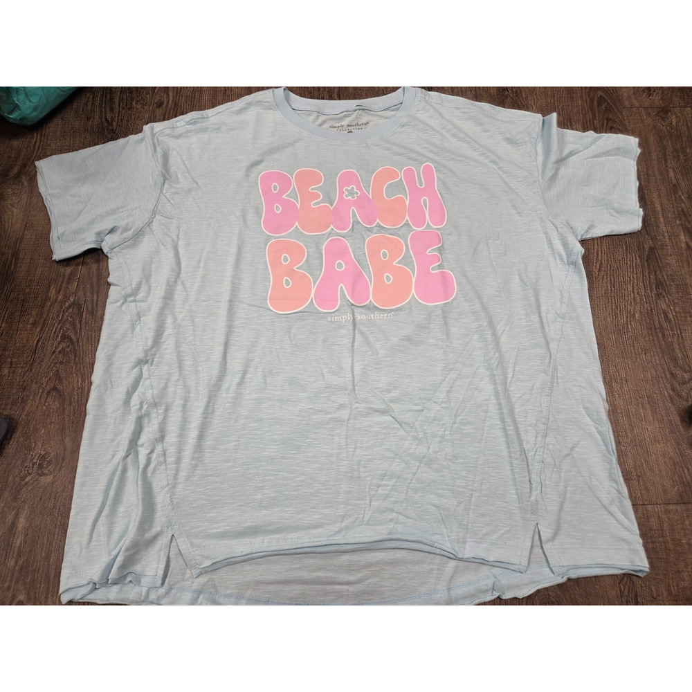 Simply Southern Light Blue BEACH BABE Oversized Boxy Tshirt Swim Cover XL/XXL